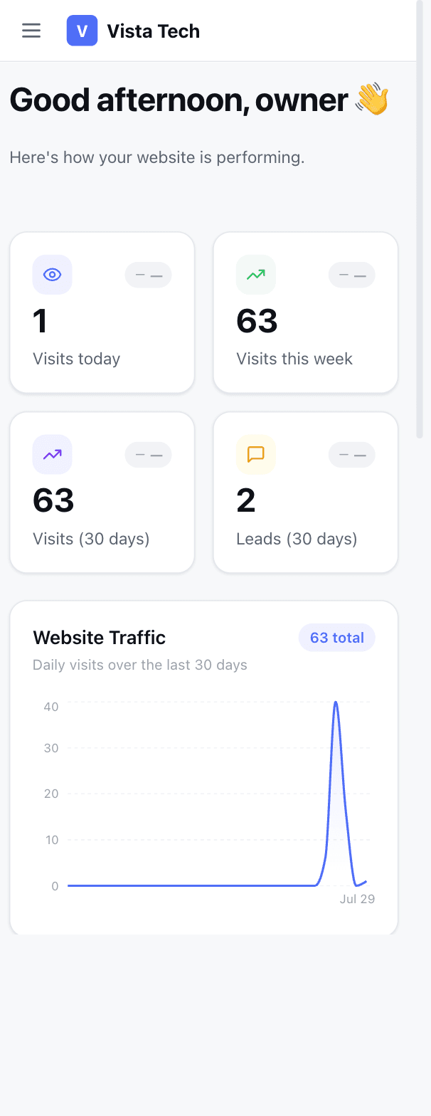 The Vista Platform dashboard on mobile